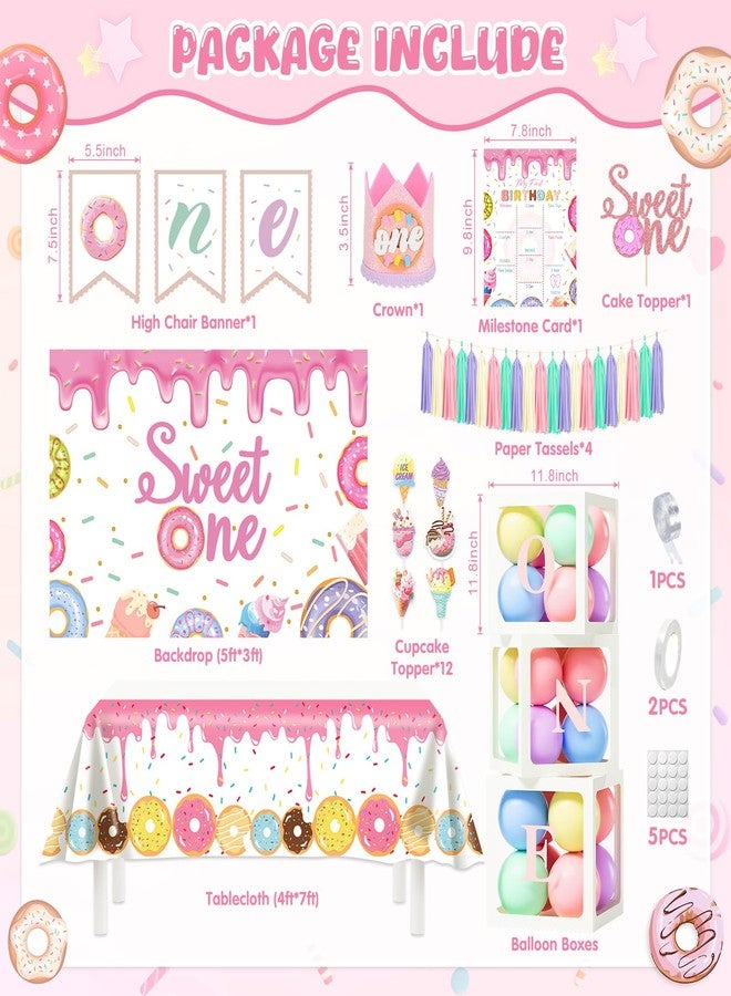Fantspati Sweet One Birthday Party Decorations, Donut 1st Birthday Decorations Girl, Balloon Boxes, Photo Banner, Ice Cream Candy Balloons, Backdrop, First Bday Girl Decor - Image 3